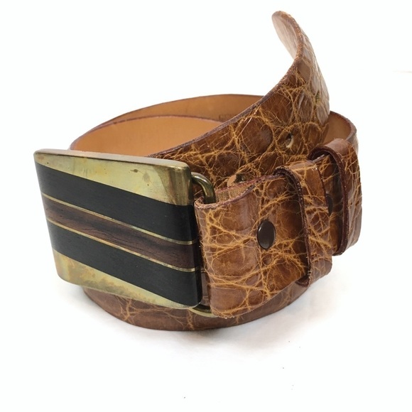 VINTAGE Belt Genuine Alligator Steerhide Buckle Southwestern Western Rodeo 28
